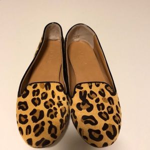 EUC JCrew leopard calf hair loafers
